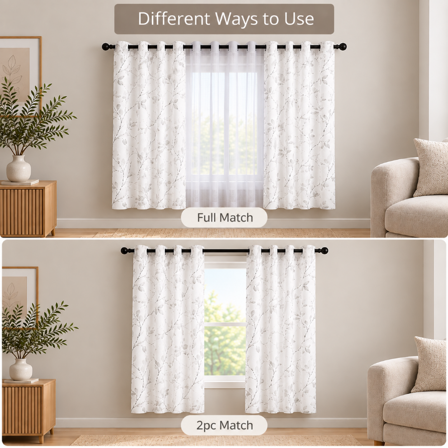Birga Plain & Print Set Of 3 Curtains