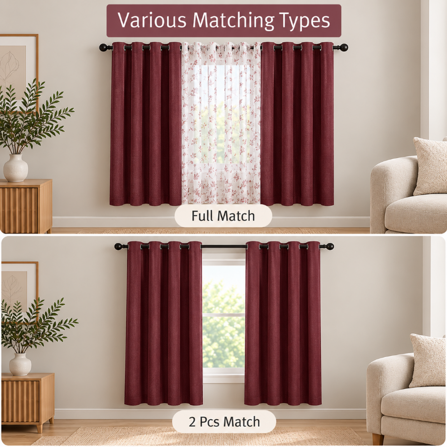 Birte Plain & Print Set of 3 Curtain