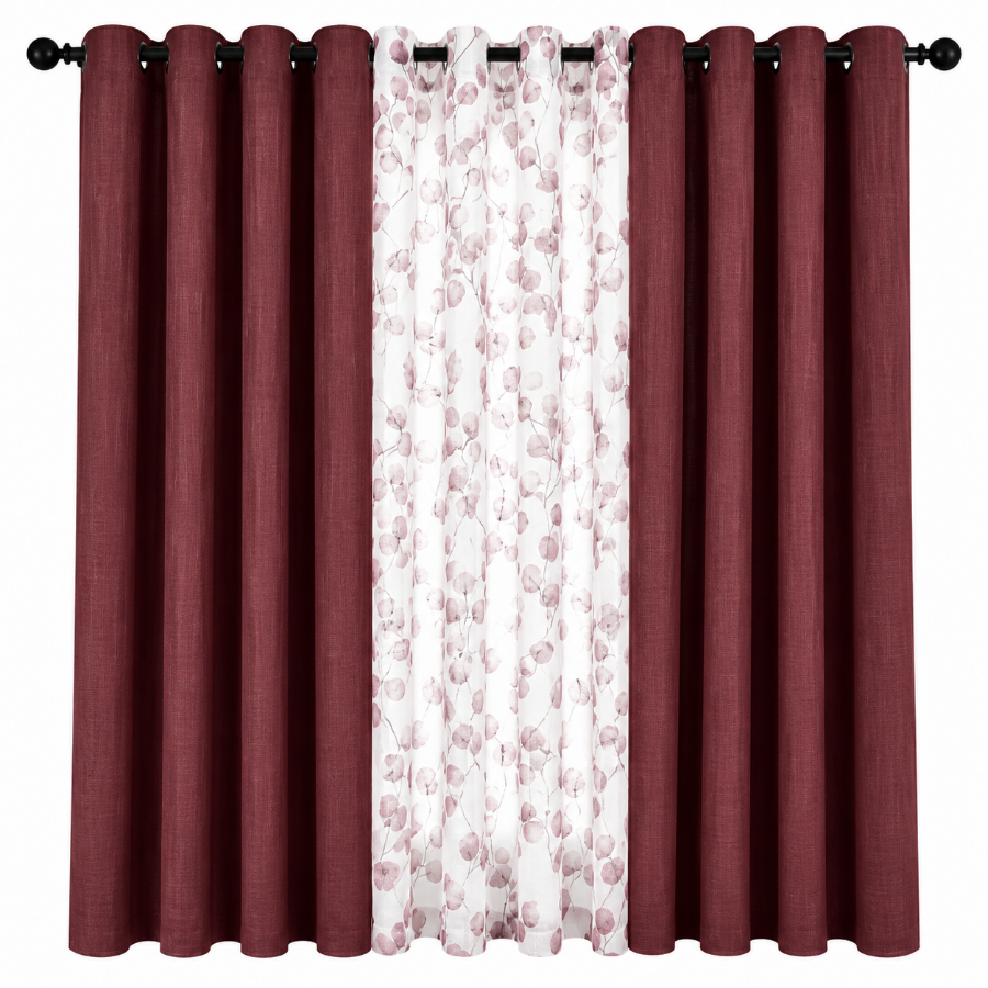 Birte Plain & Print Set of 3 Curtain