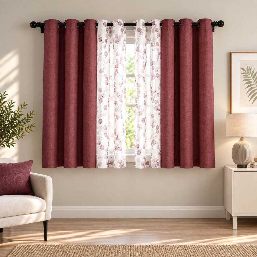 Birte Plain & Print Set of 3 Curtain