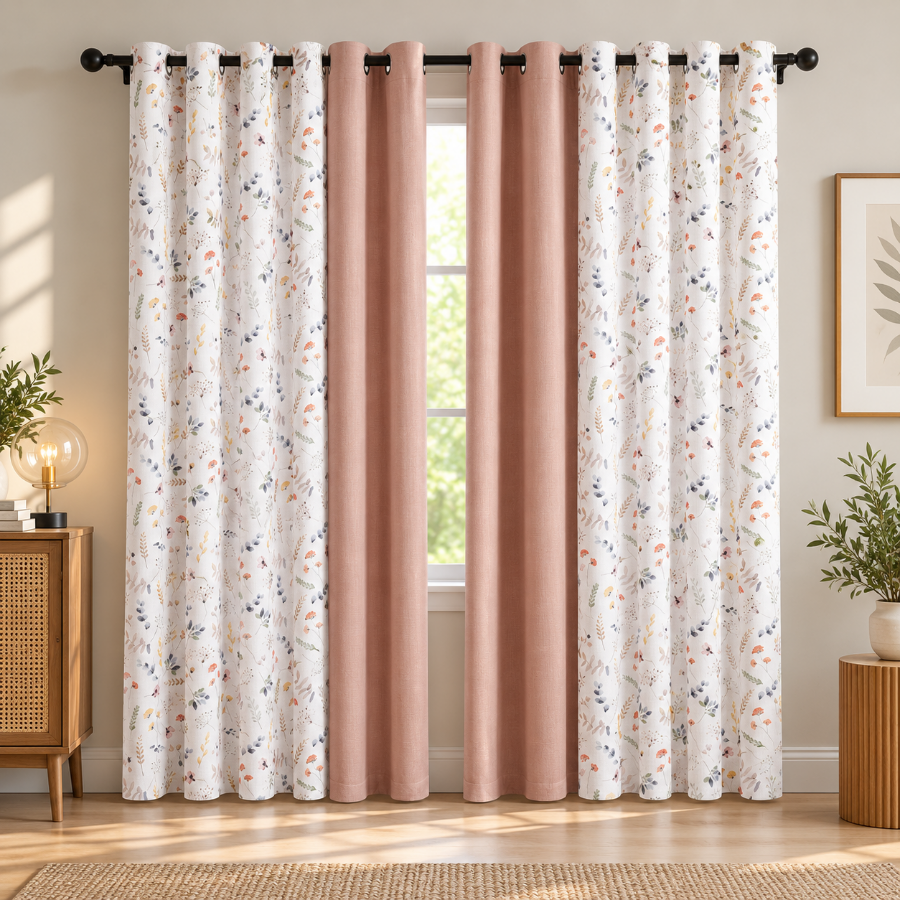 Barthel Plain & Print Set Of 3 Curtains