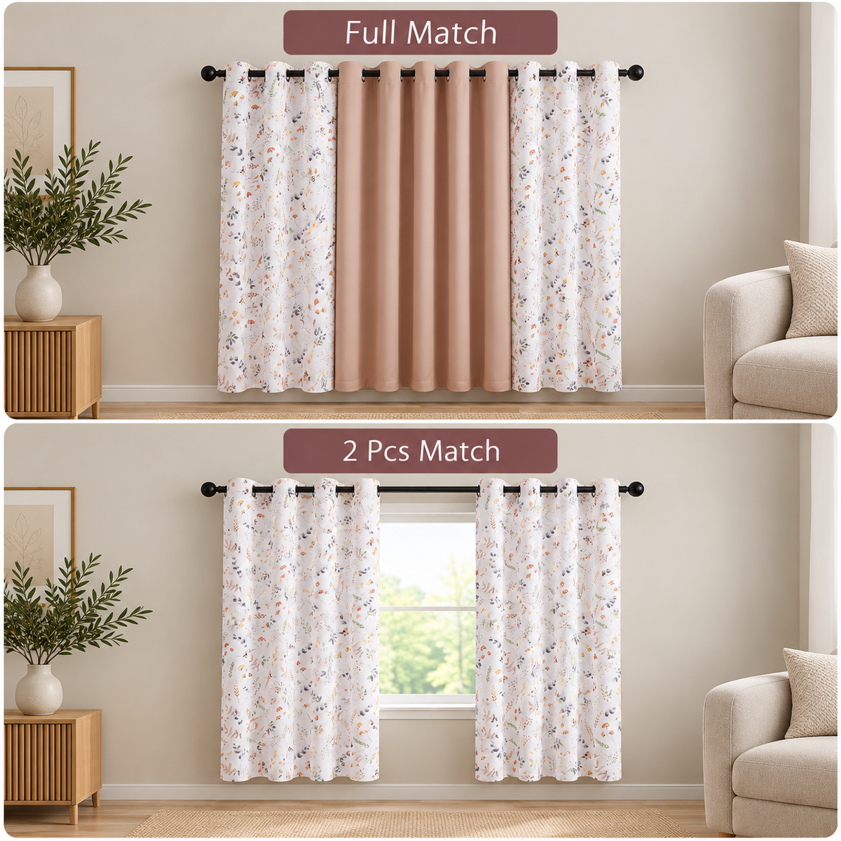 Barthel Plain & Print Set Of 3 Curtains