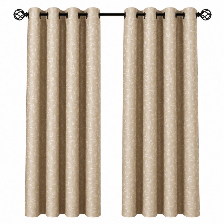 Bett Warm Sand Set of 2 Jacquard Curtains