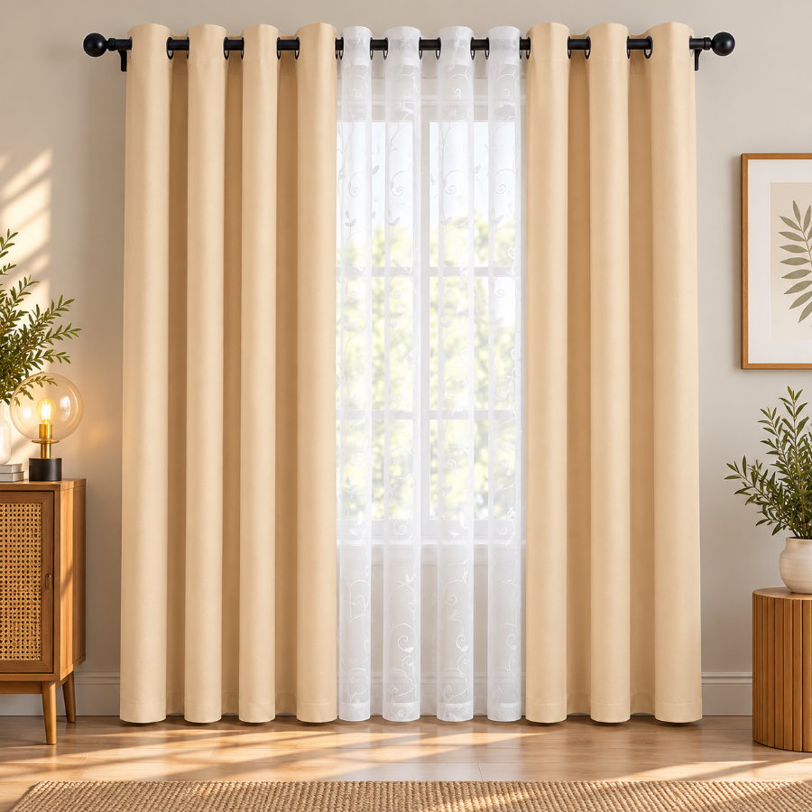 Becka Plain & Print Set Of 3 Curtains