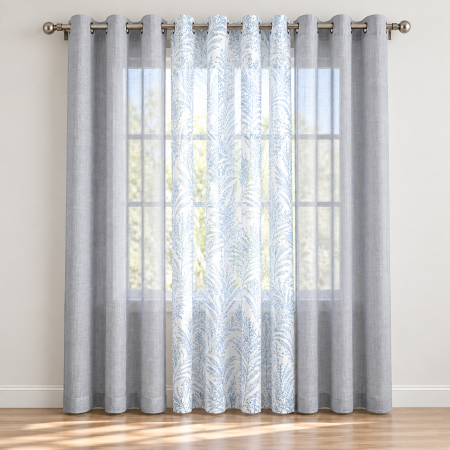 Bodil Plain & Print Set Of 3 Curtains