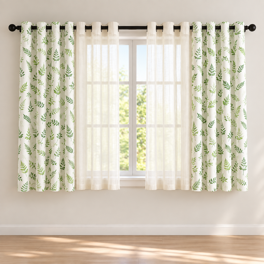 Beathe Plain & Printed Set of 4 Curtains