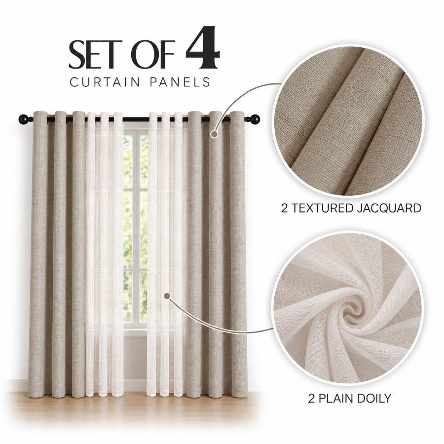 Betine Plain & Printed Set of 4 Curtains