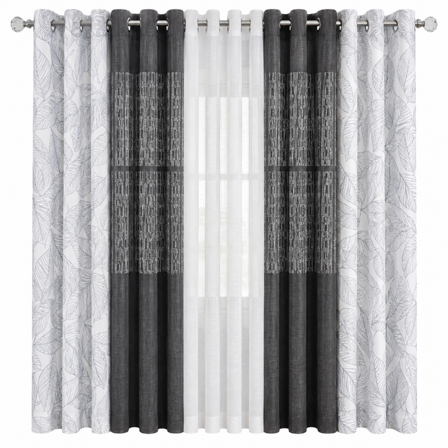 Benno Plain & Printed Set of 5 Curtains
