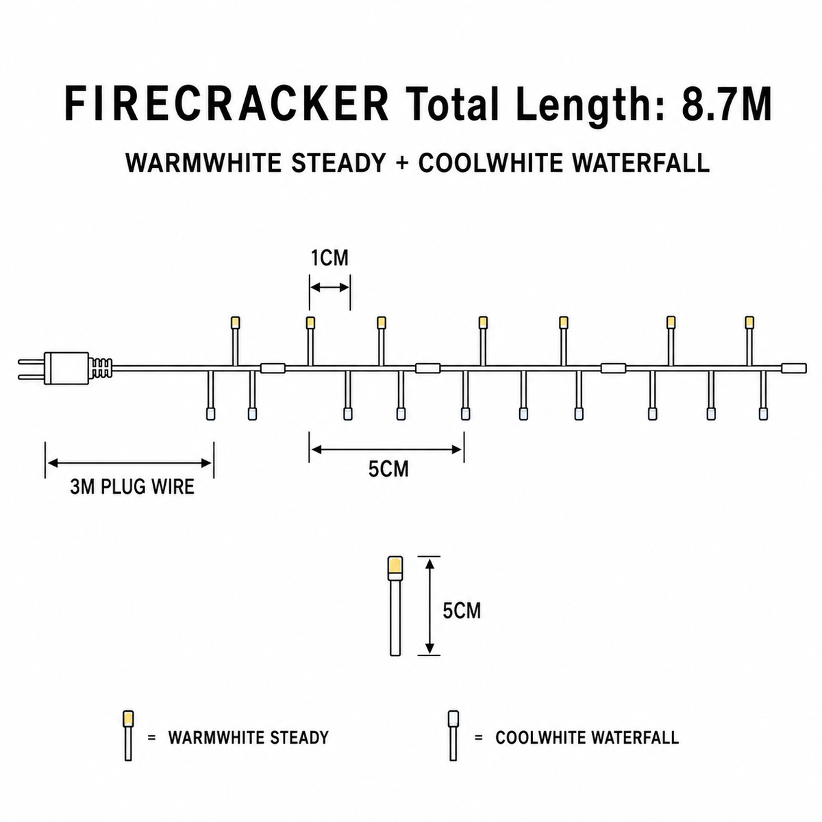 Firecracker 720 LED Warmwhite Steady with Waterfall