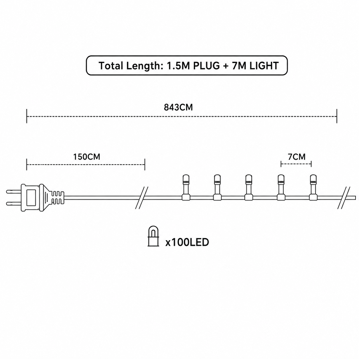 Christmas Lights 100LED Steady Coolwhite