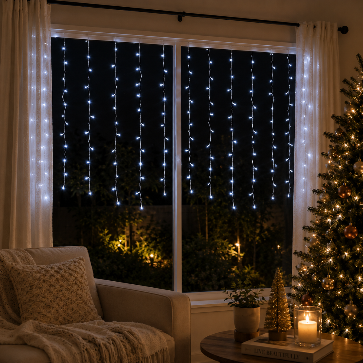 Christmas Curtain Lights 200LED Coolwhite with Flash