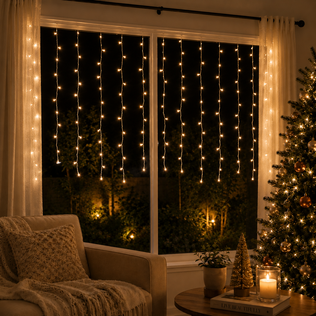 Christmas Curtain Lights 200LED Warmwhite with Flash