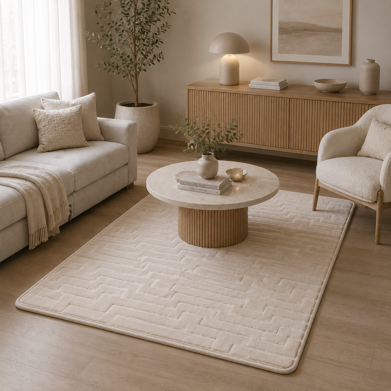 Asta Light Beige Plush Foam Rug