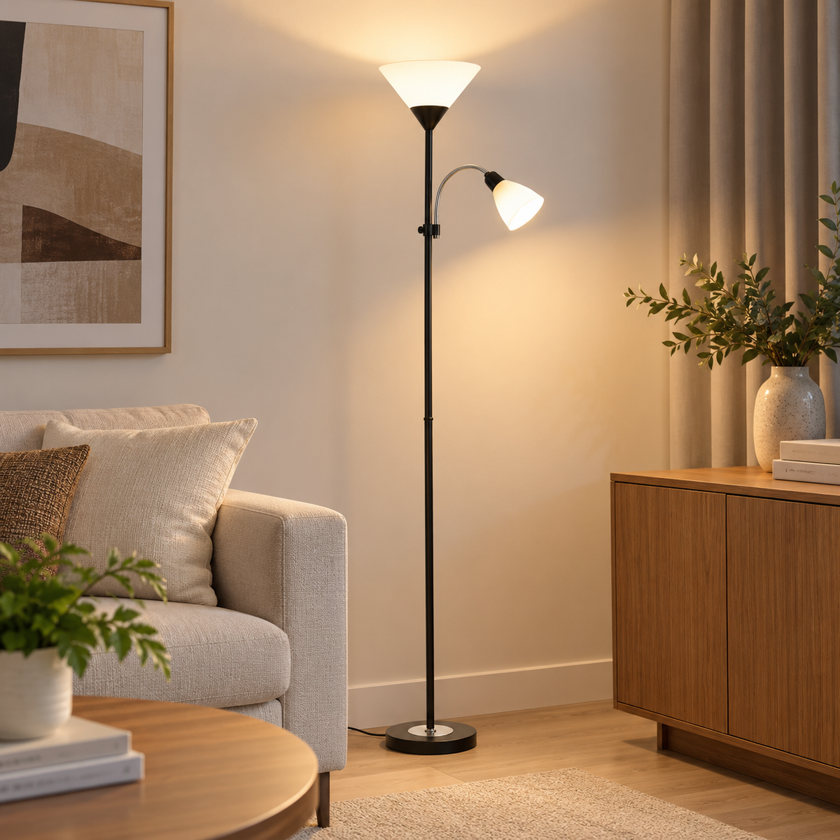 Torchiere Floor Lamp with Reading Lamp