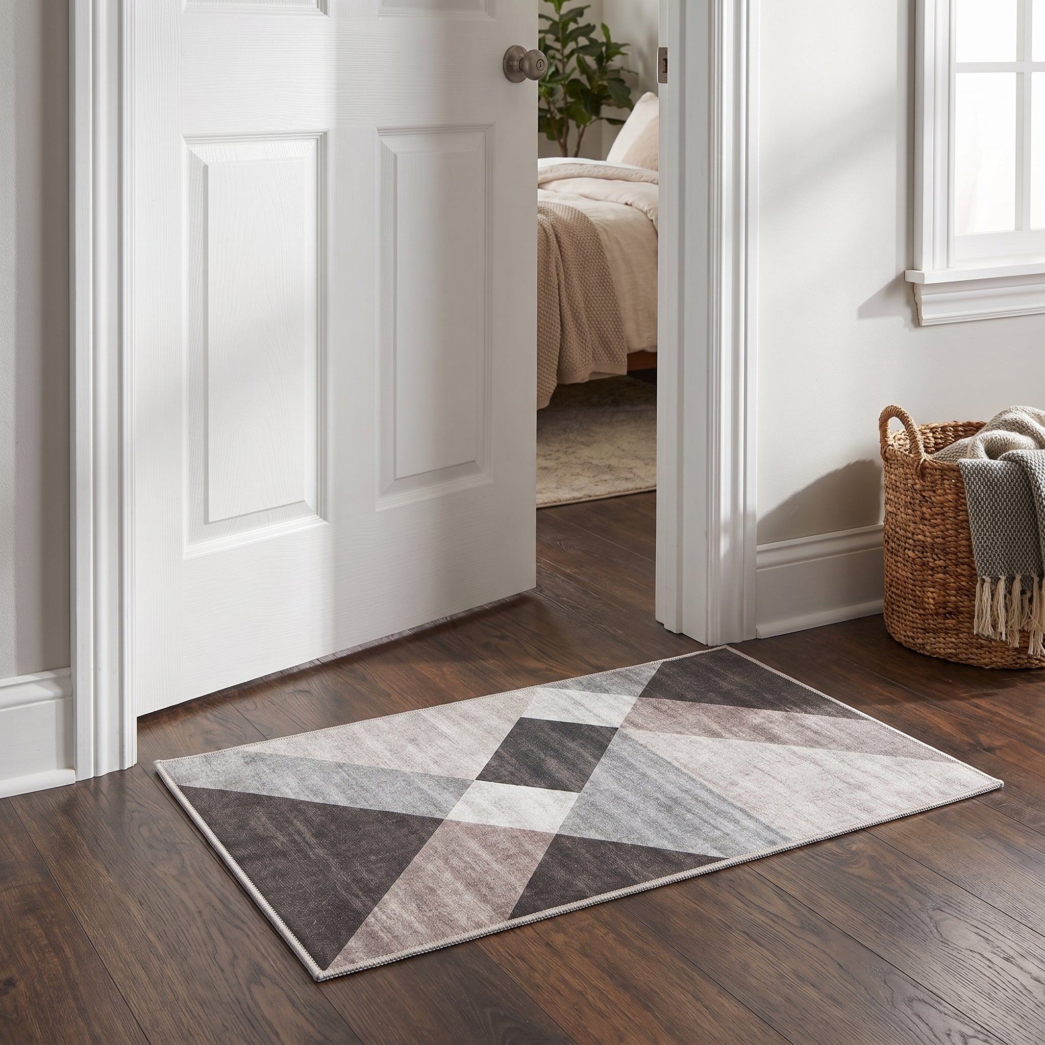 Asella Geo Brown Printed Door Rug