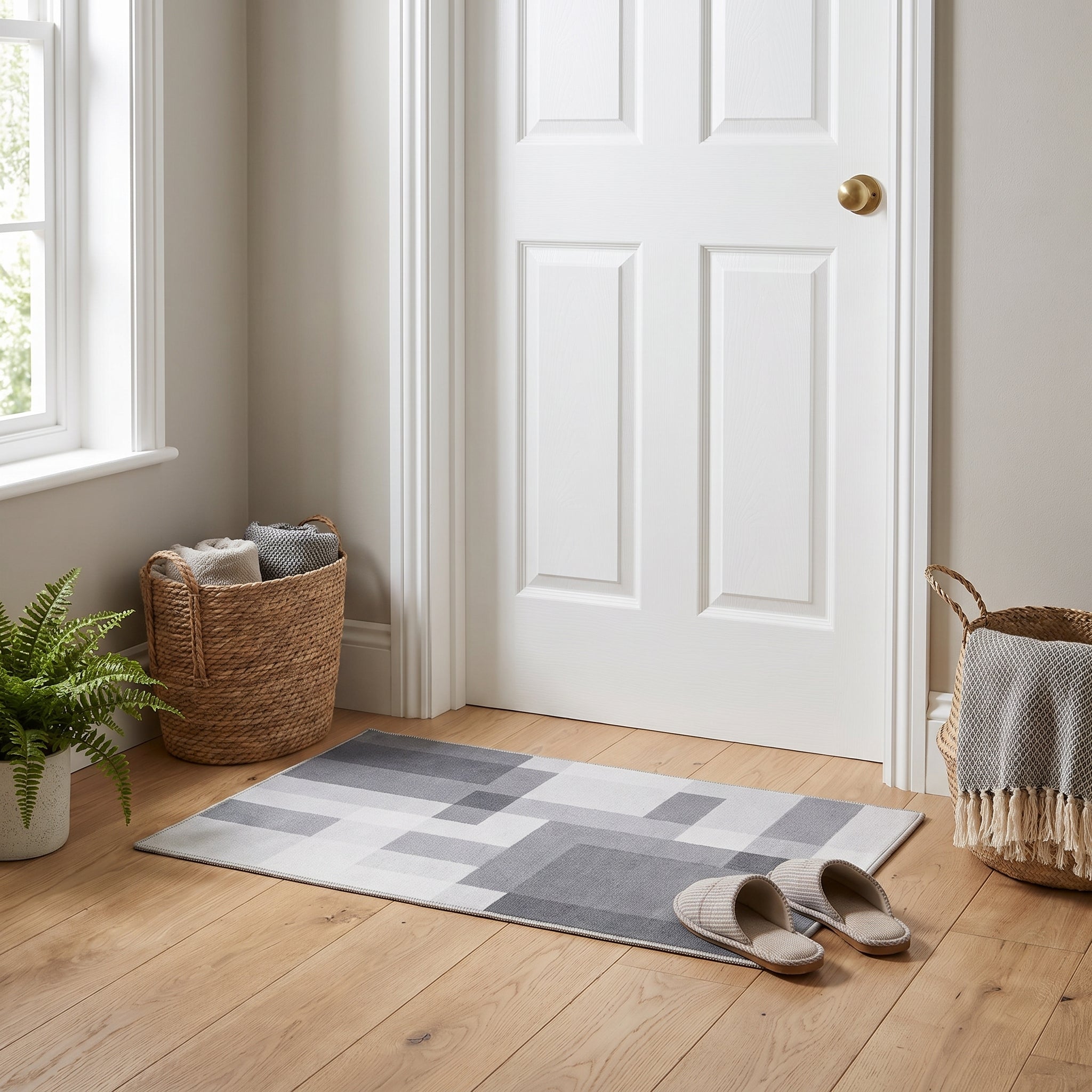 Asella Geo Gray Printed Door Rug