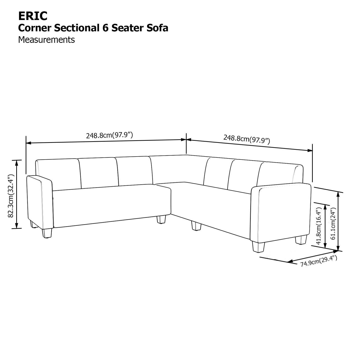 Eric Sectional 6 Seat Corner Sofa