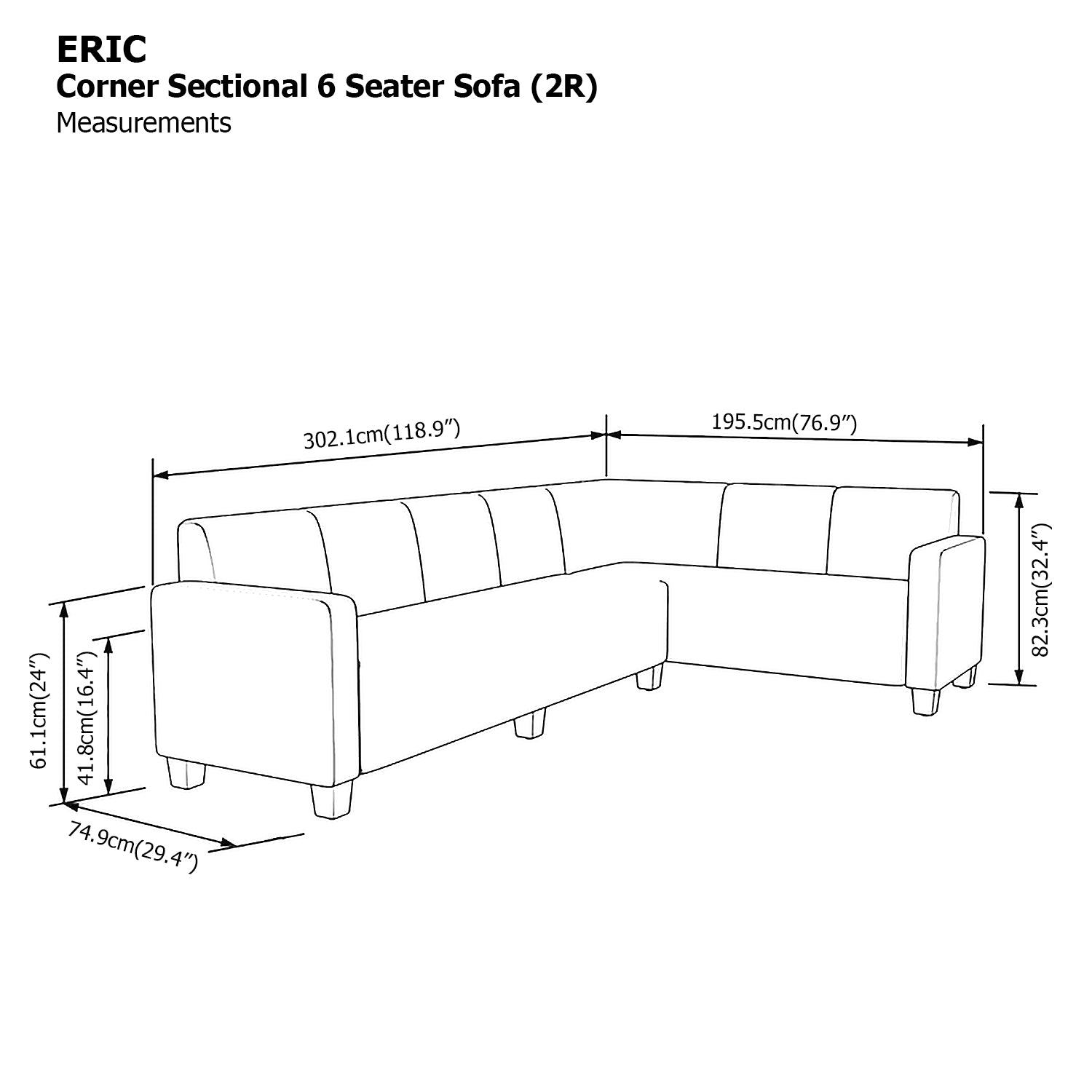 Eric Corner Sectional 6 Seat (2R) Sofa
