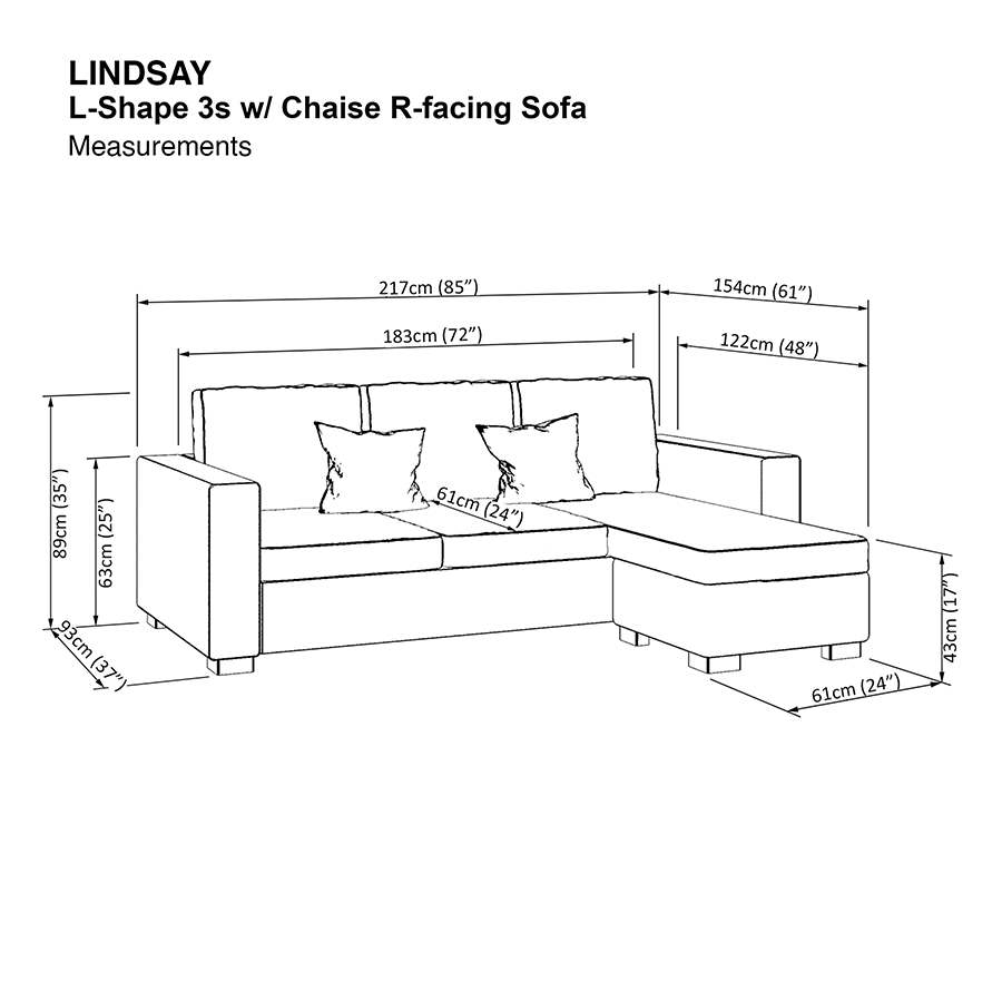 Lindsay L-shape 3 Seat with Chaise (Right Facing) Sofa