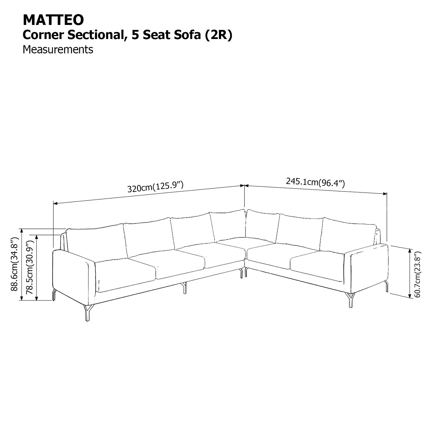 Matteo Corner Sectional 5 Seat Sofa (2R) Sofa