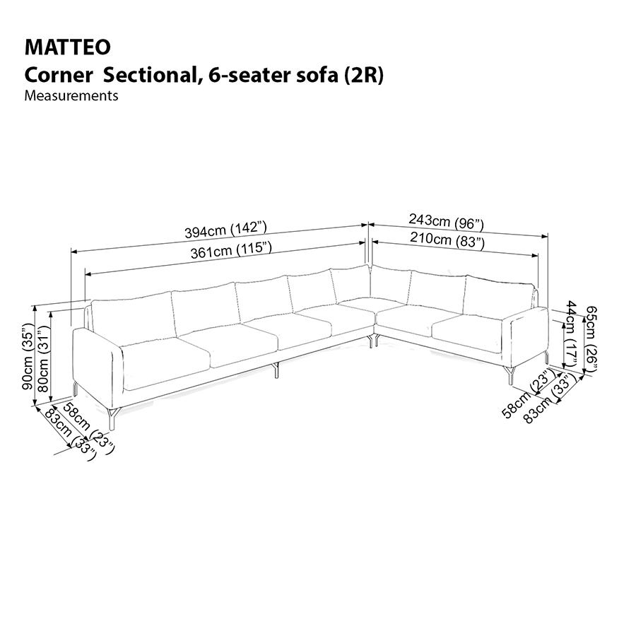 Matteo Corner Sectional 6 Seat (2R) Sofa