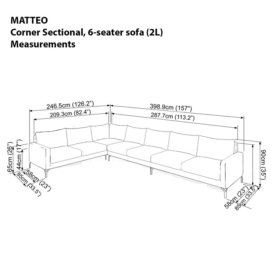 Matteo Corner Sectional 6 Seat (2L) Sofa