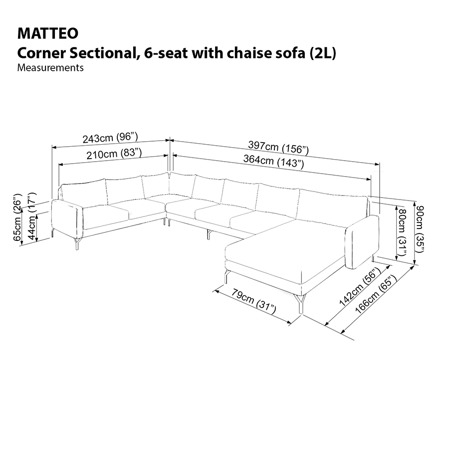 Matteo Sectional 6 Seat with Chaise (2L) Sofa