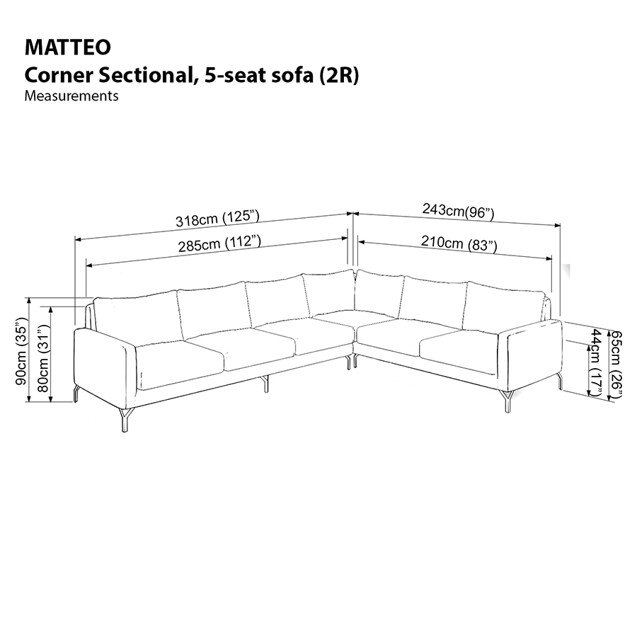 Matteo Corner Sectional 5 Seat Sofa (2R) Sofa