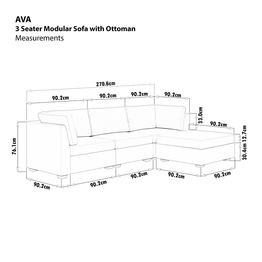 Ava 3 Seater Modular Sofa with Ottoman