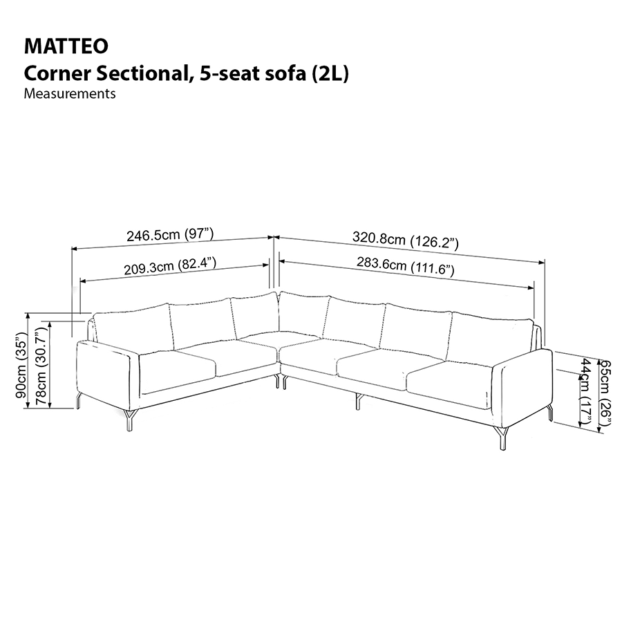 Matteo Corner Sectional 5 Seat Sofa (2L) Sofa