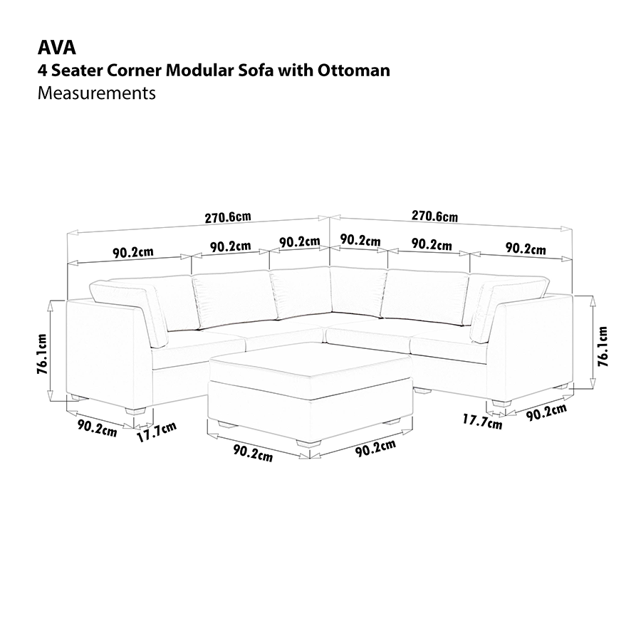 Ava 4 Seater Corner Modular Sofa with Ottoman