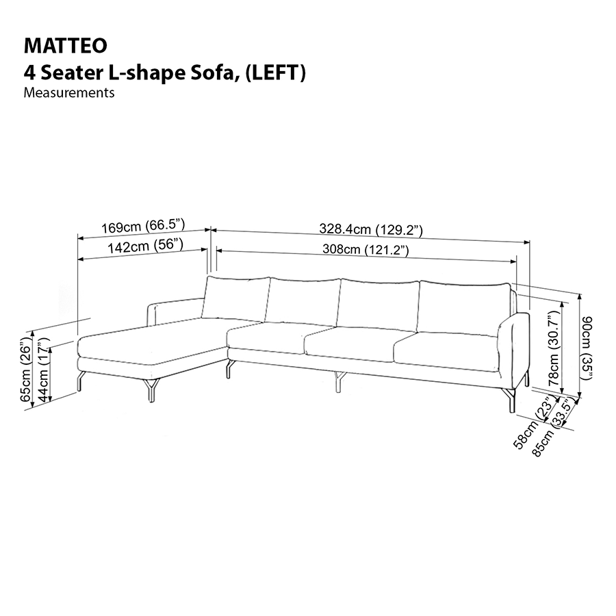 Matteo L-shape 4 Seat with Chaise (Left Facing) Sofa