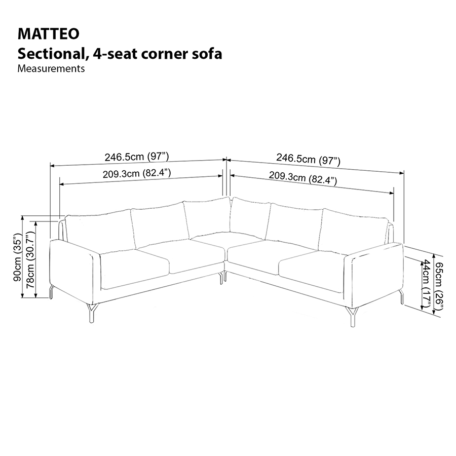 Matteo Sectional 4 Seat Corner Sofa