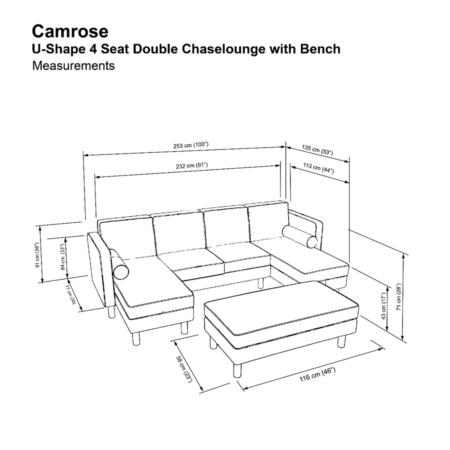 Camrose U-shape 4 Seat Double Chaise with Bench