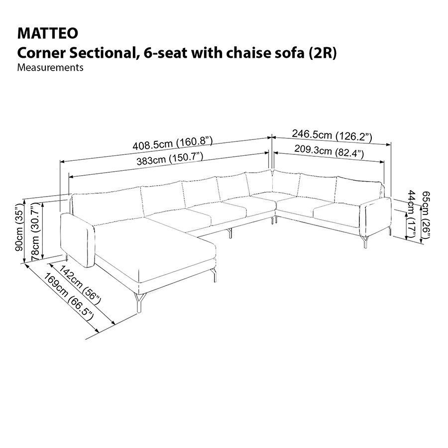 Matteo Sectional 6 Seat with Chaise (2R) Sofa