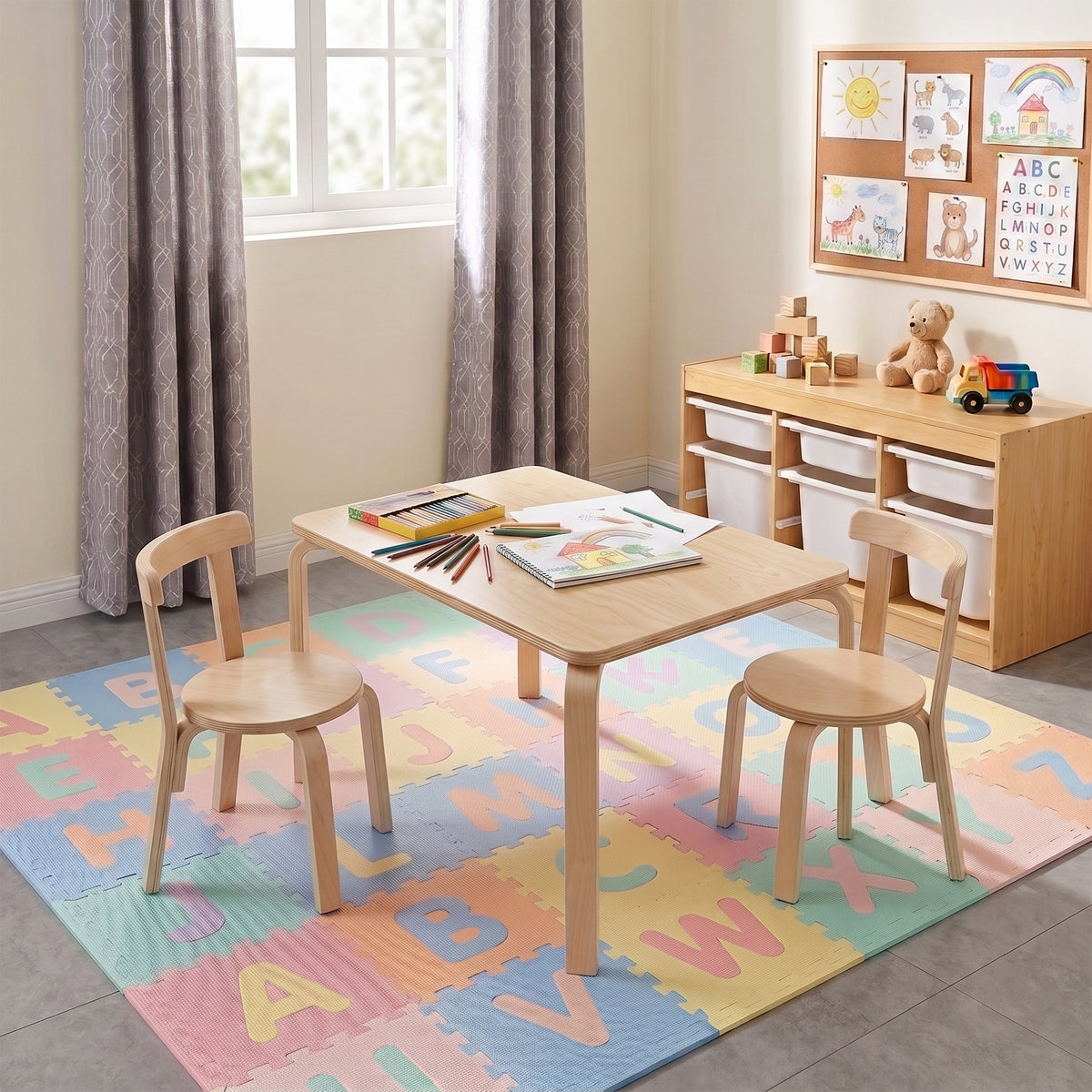 Scarlett Square Play Table and 2 Chairs - Natural