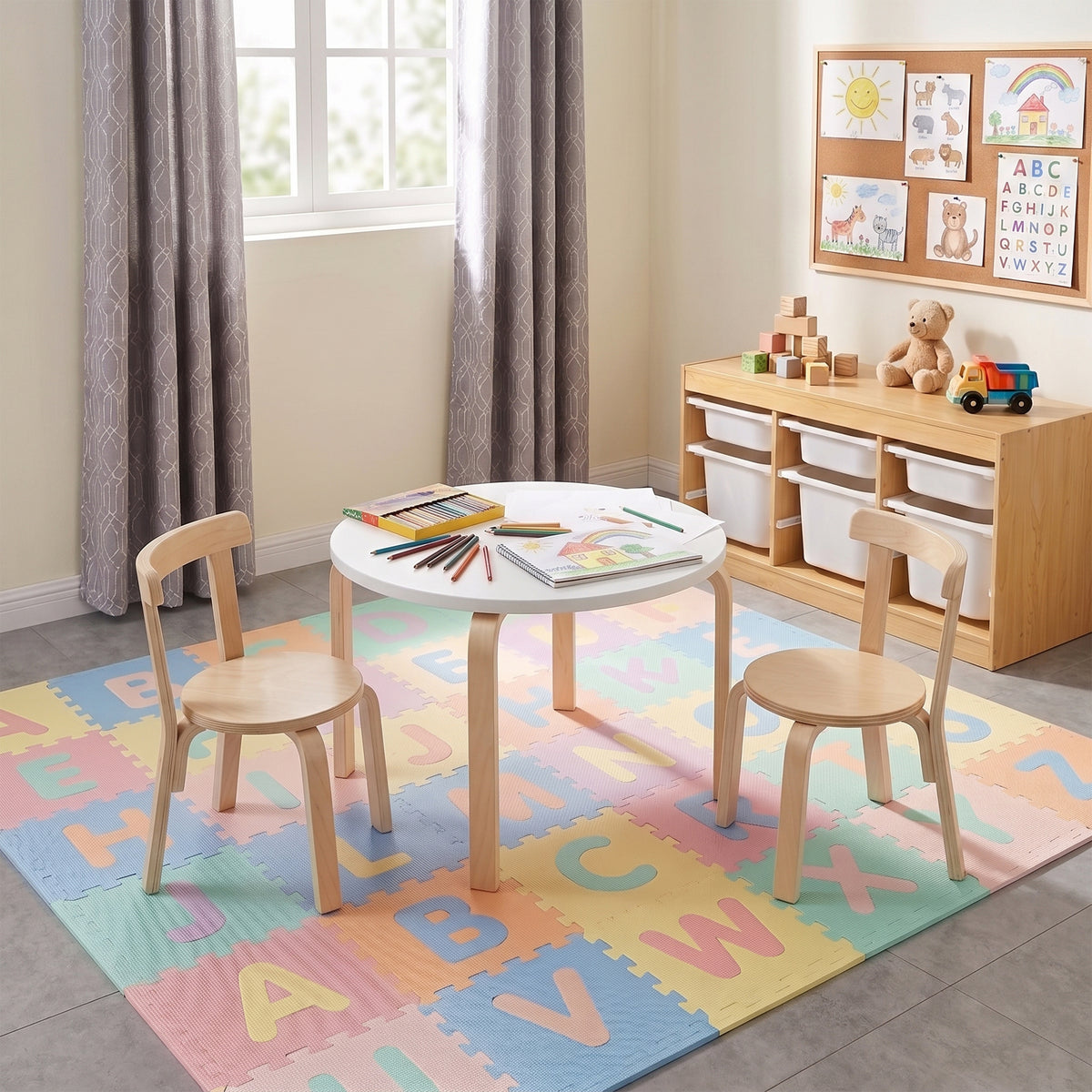 Scarlett Round Play Table and 2 Chairs - Natural
