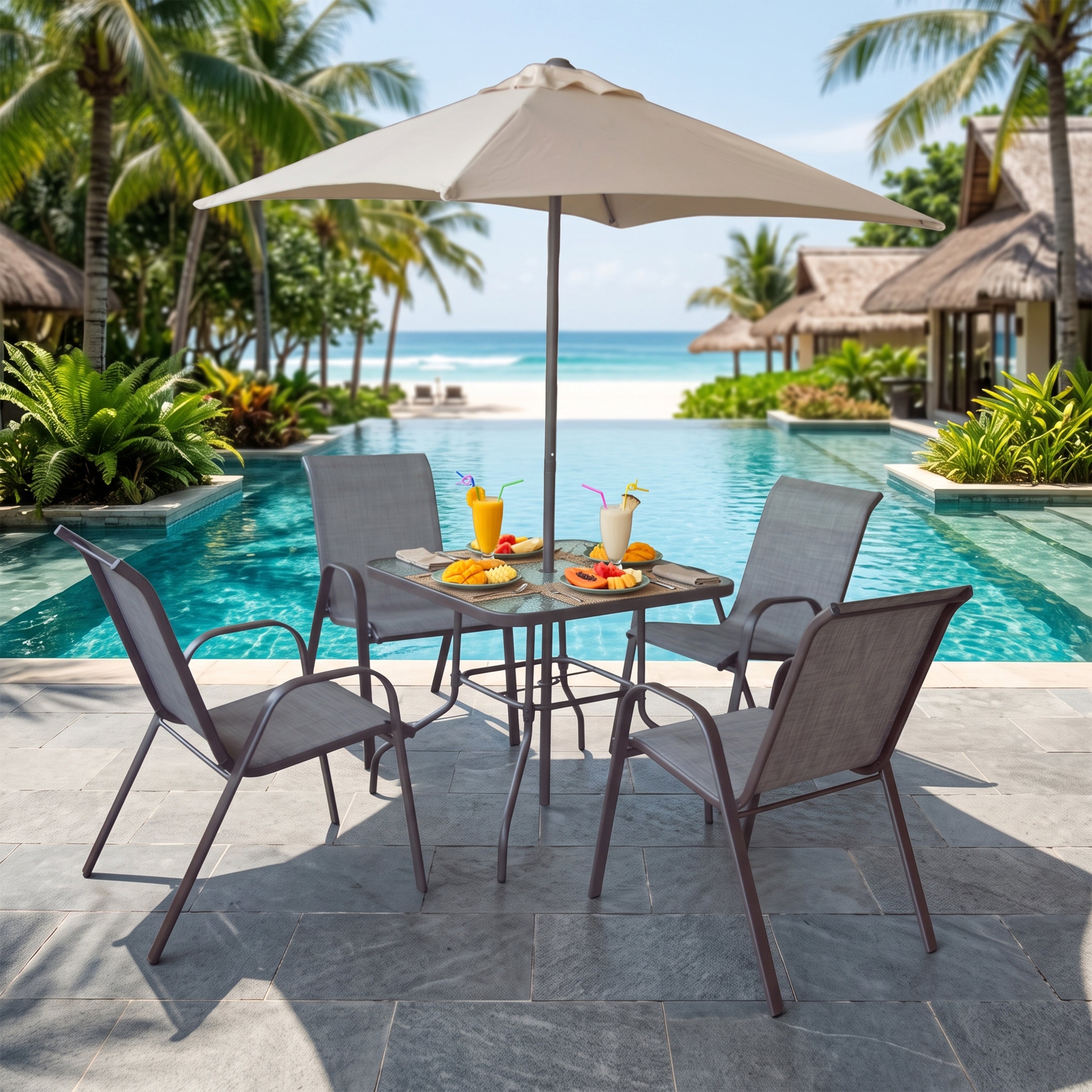 Synnova 4 Seater Outdoor Dining Set with Umbrella