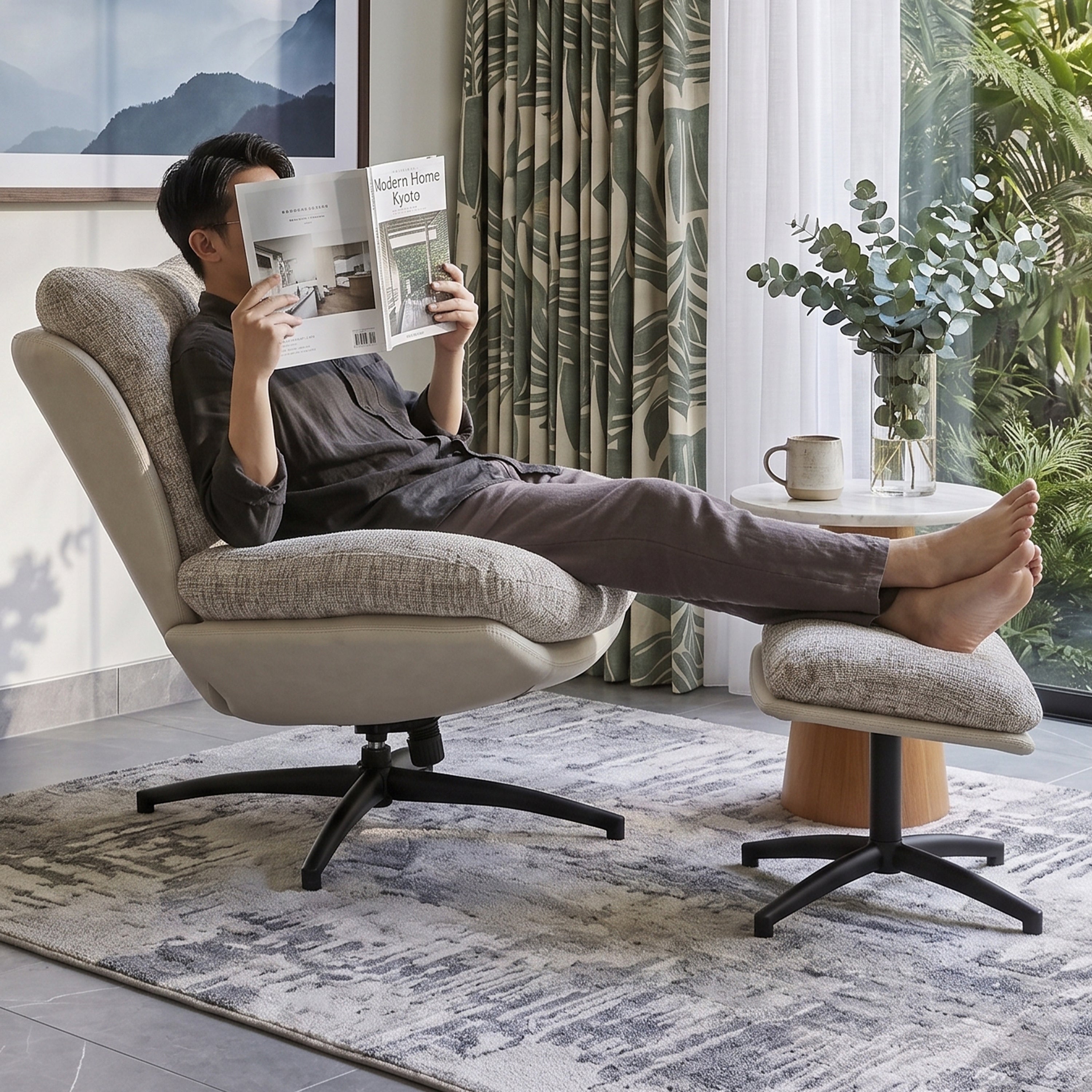 Dale Tilt and Swivel Accent Chair with Foot Stool