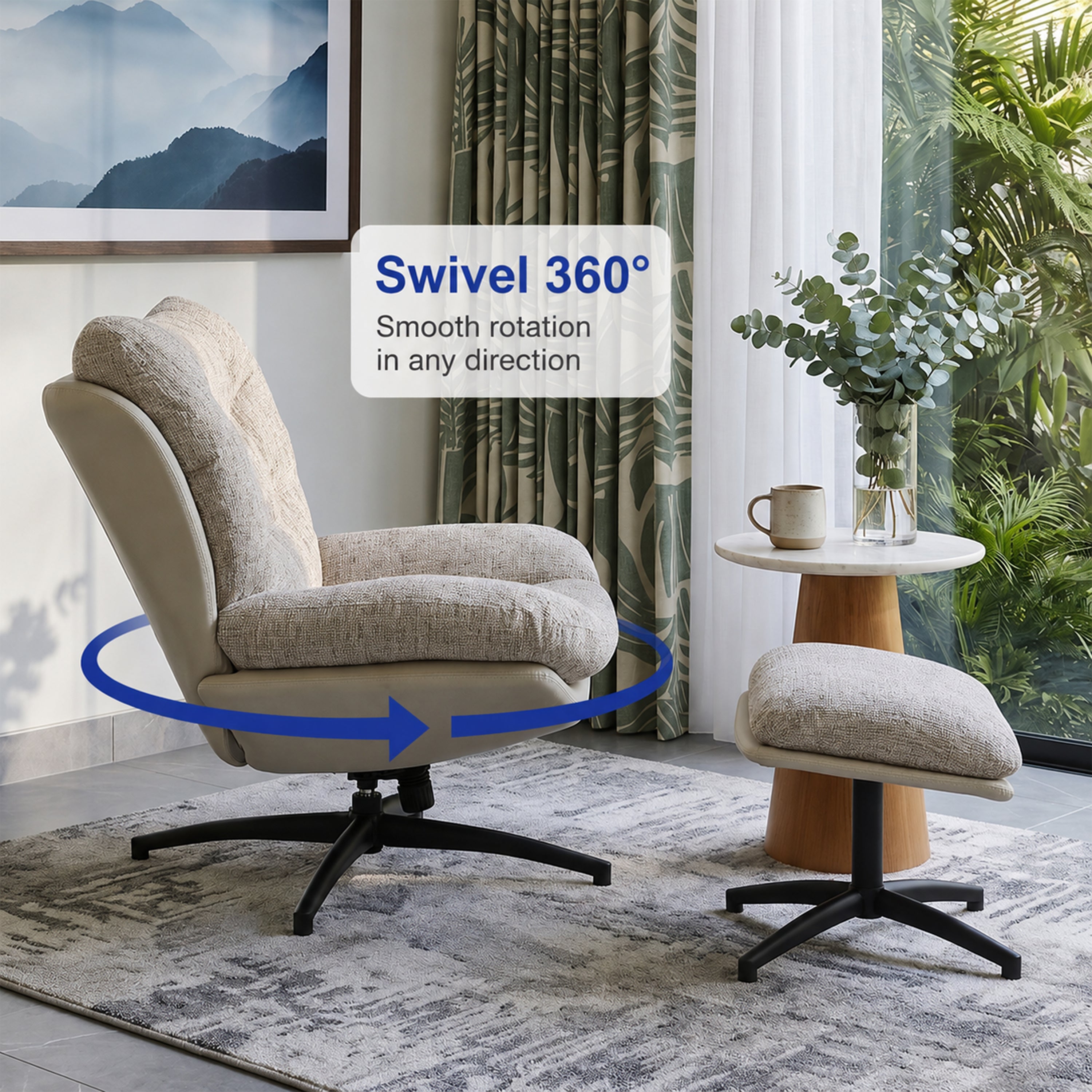 Dale Tilt and Swivel Accent Chair with Foot Stool