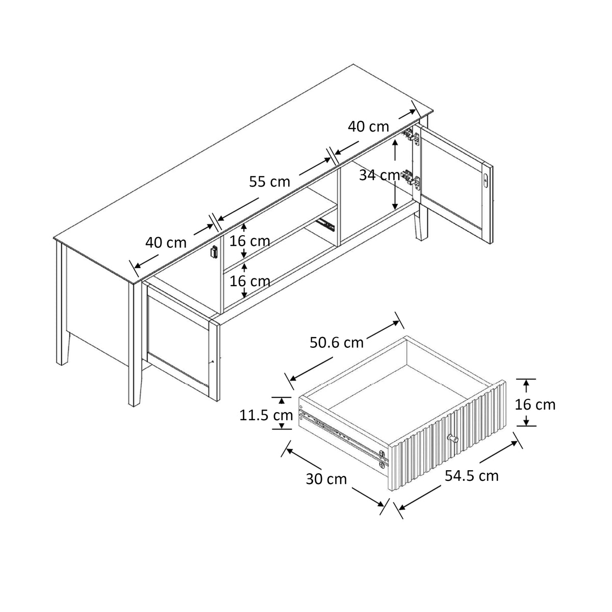 Prince Fluted 150 cm TV Cabinet
