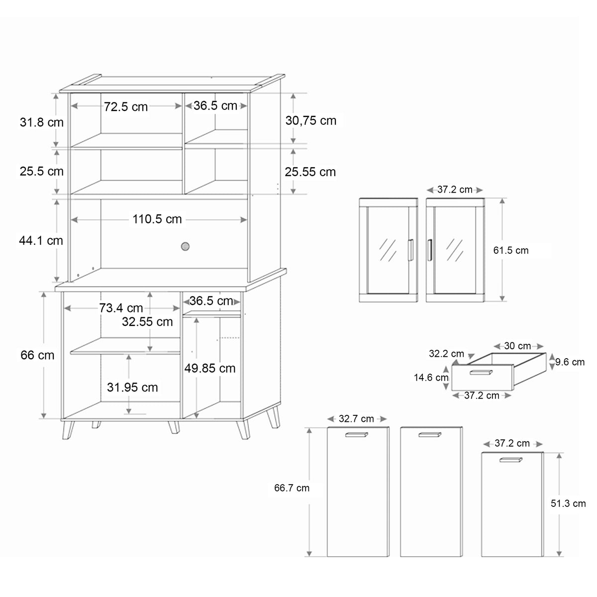 Merrick 3 Door Kitchen Cabinet
