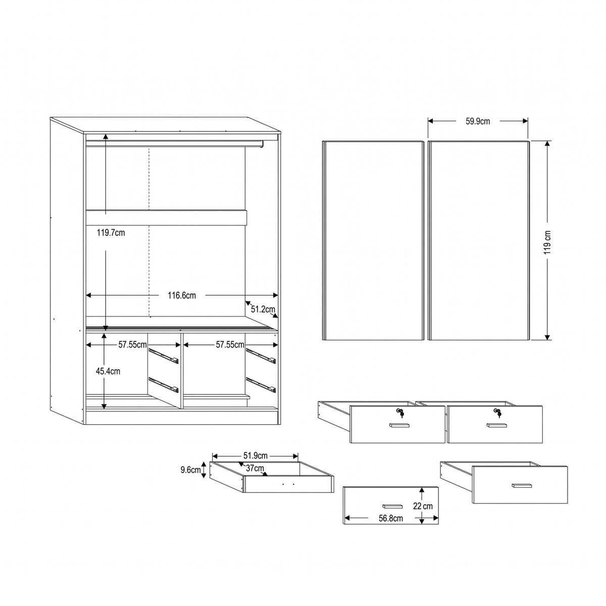 Brendle 120 cm Sliding Wardrobe