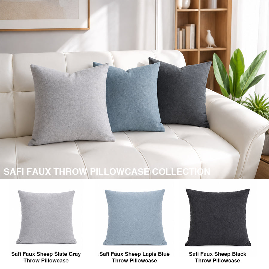 Safi Faux Sheep Slate Gray Throw Pillowcase