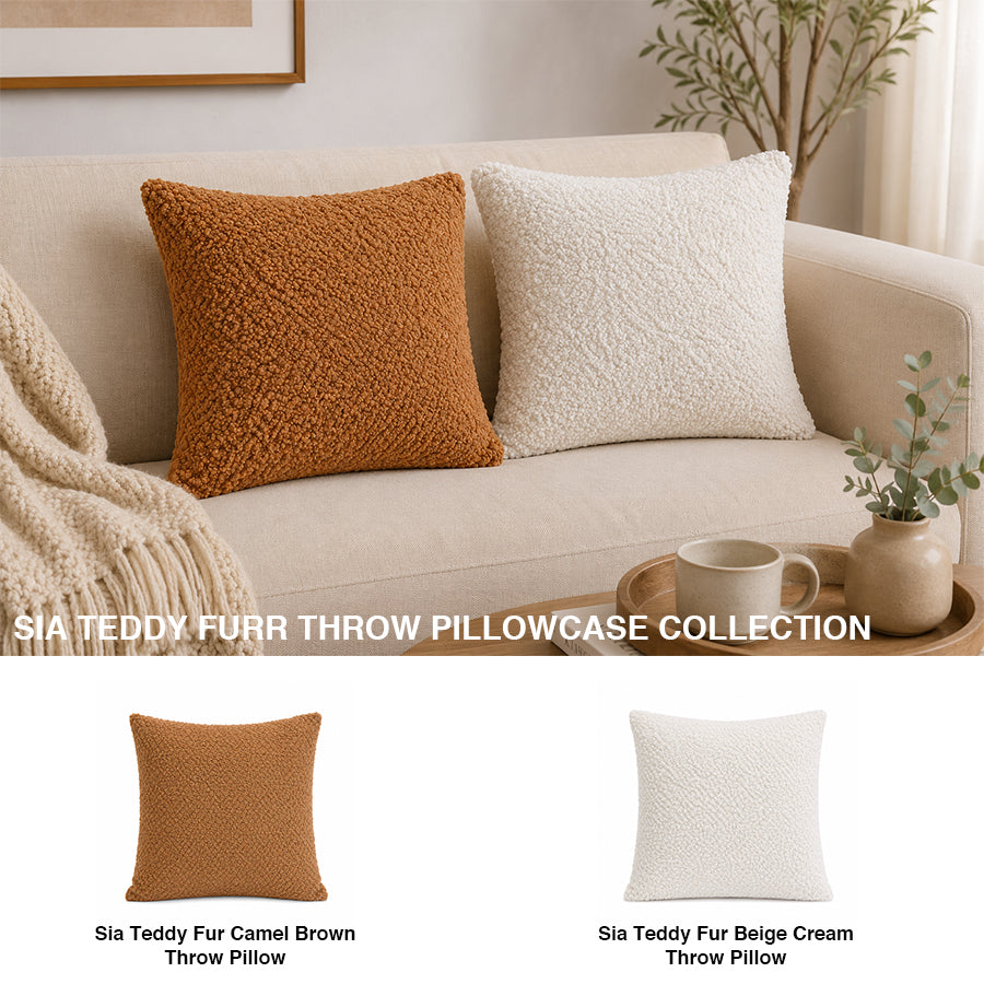 Sia Teddy Fur Camel Brown Throw Pillowcase