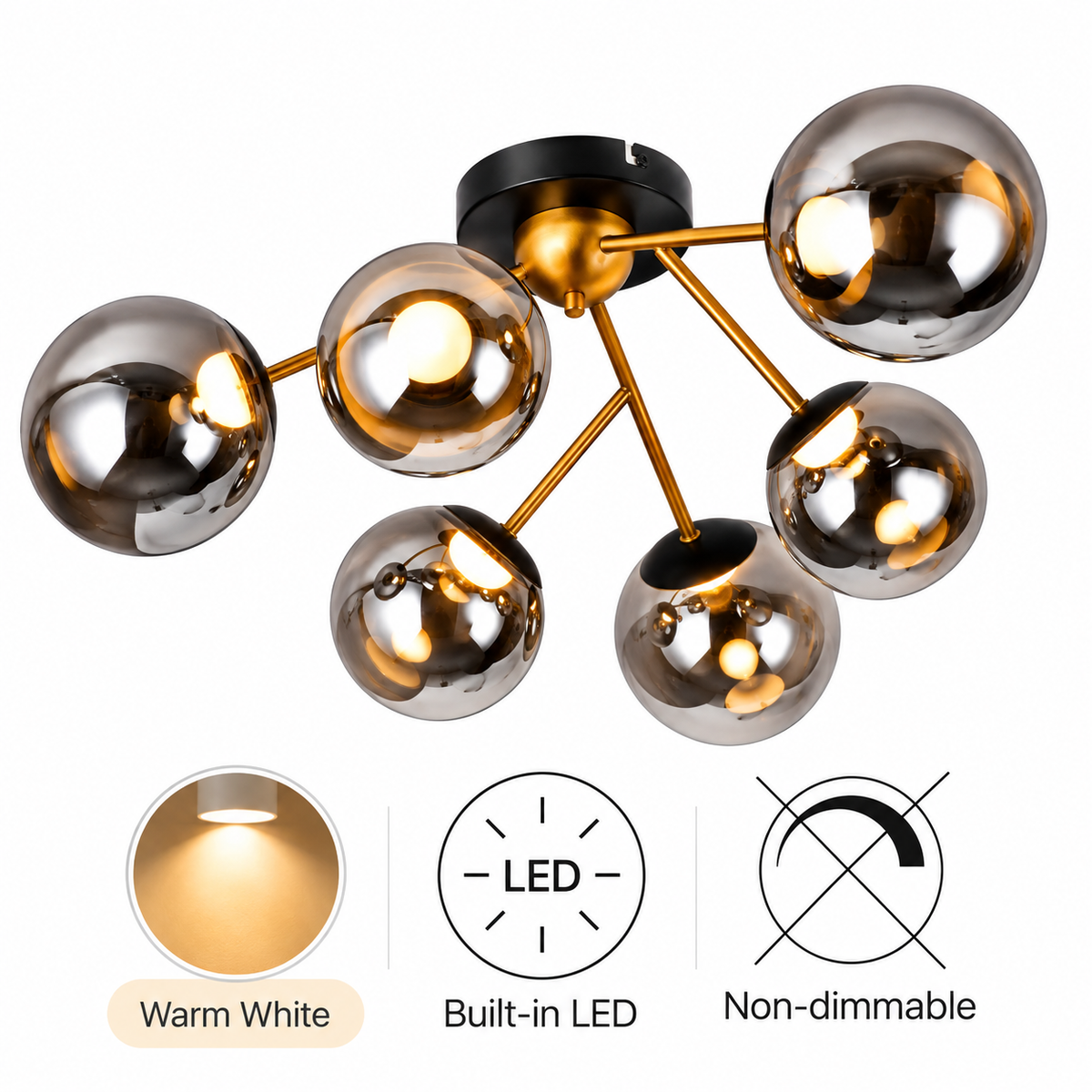 Heiko Glass Semi Flushmount - 6 Bulbs