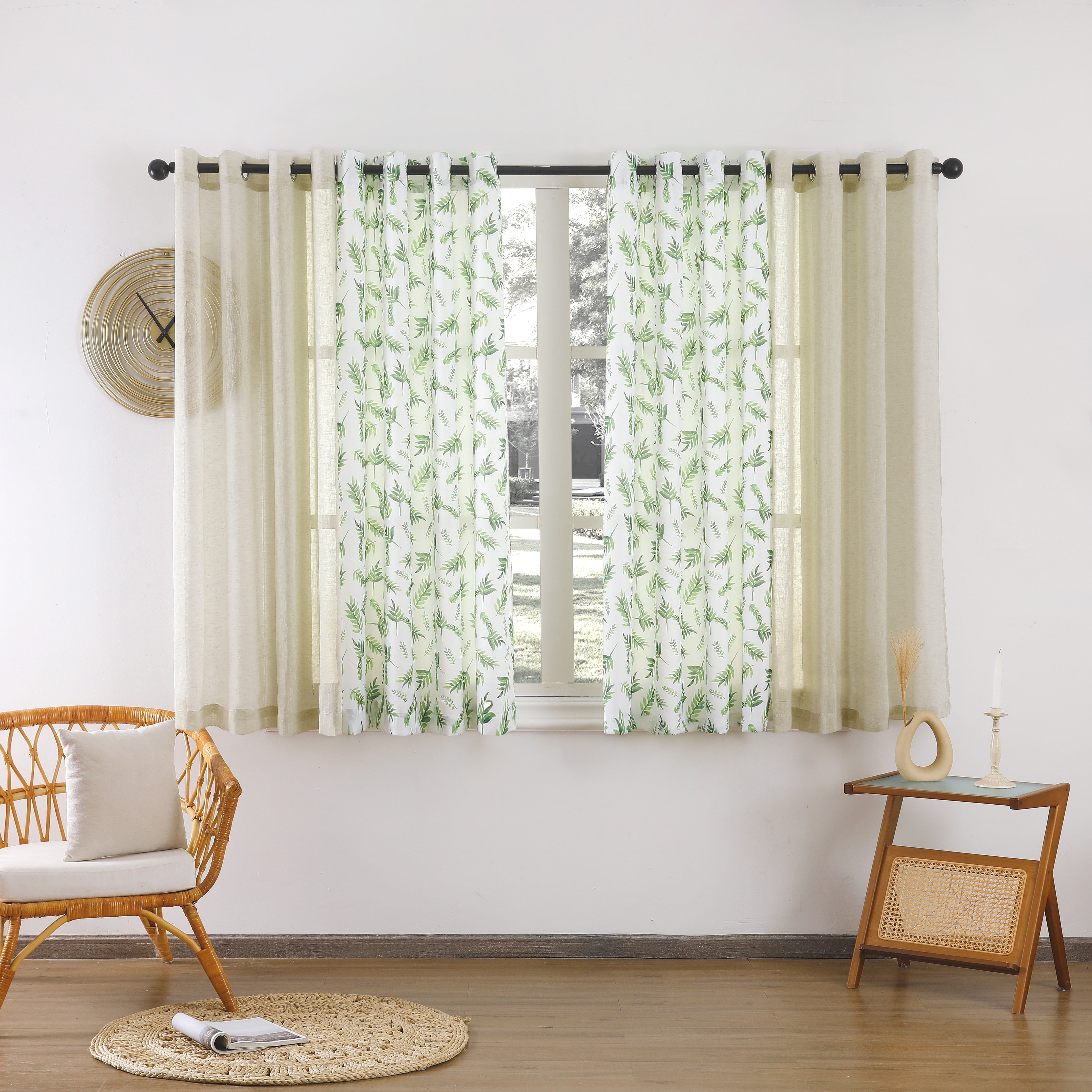 Beathe Plain & Printed Set of 4 Curtains