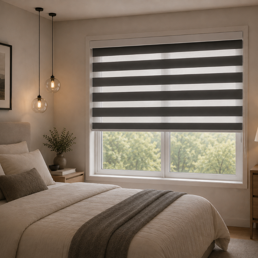 Dark Grey Zebra Blackout Blinds