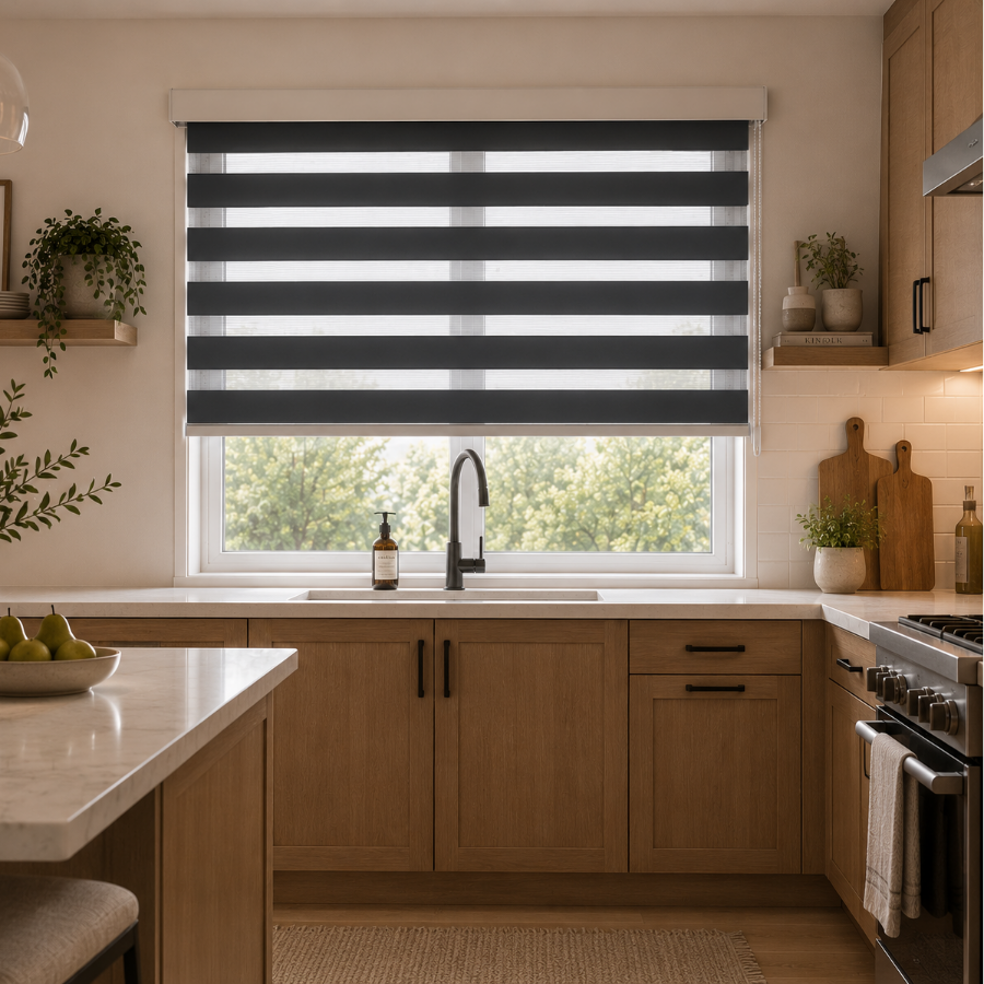 Dark Grey Zebra Blackout Blinds