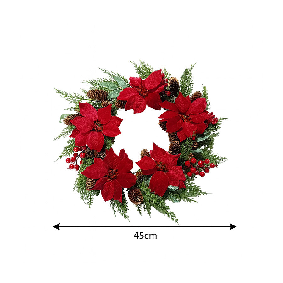 Christmas Berry Pine Wreath with 5 Flowers